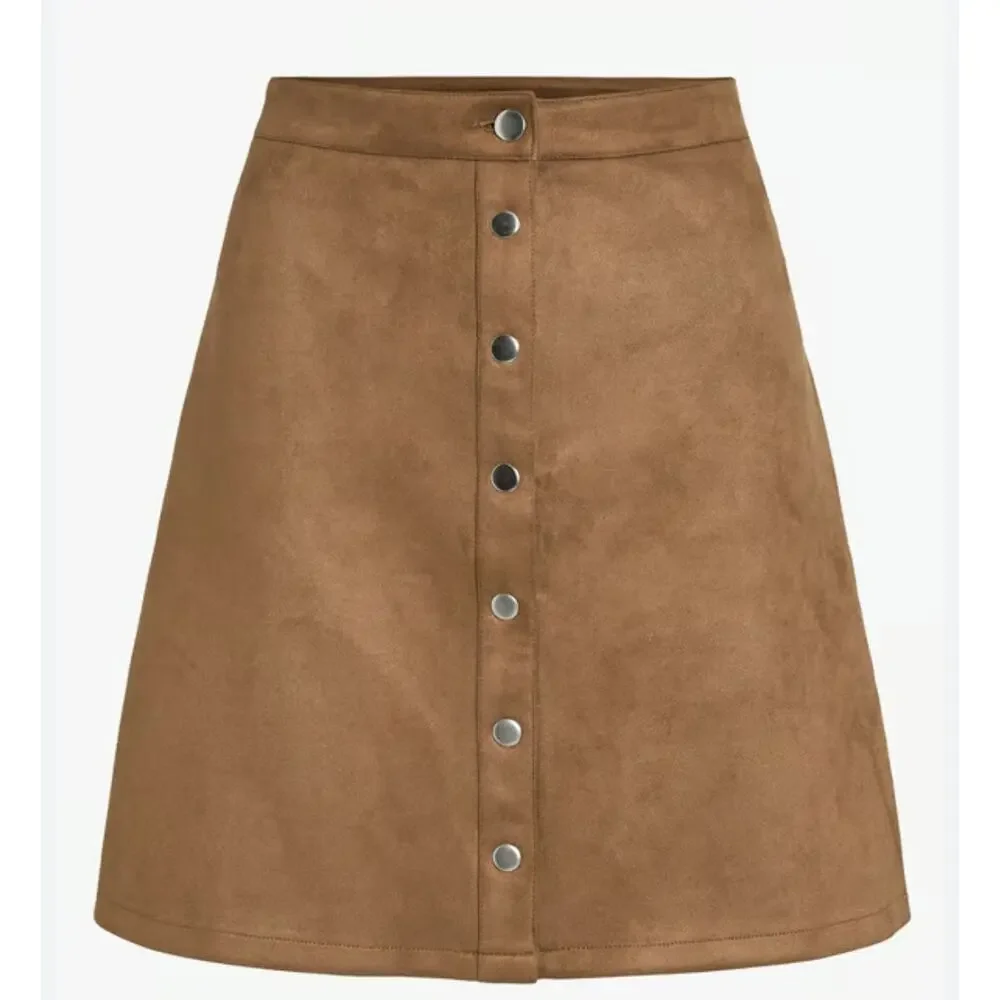 Vila Clothes Vibotini HW Suede Skirt Brown EU36 Snap Front Old Money Preppy